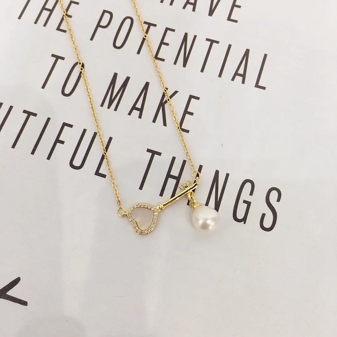 Gold Pearl Pendant Necklace Set for Women Valentine's Day Gift - Image 3