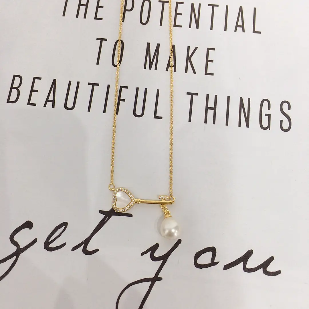 Gold Pearl Pendant Necklace Set for Women Valentine's Day Gift - Image 4
