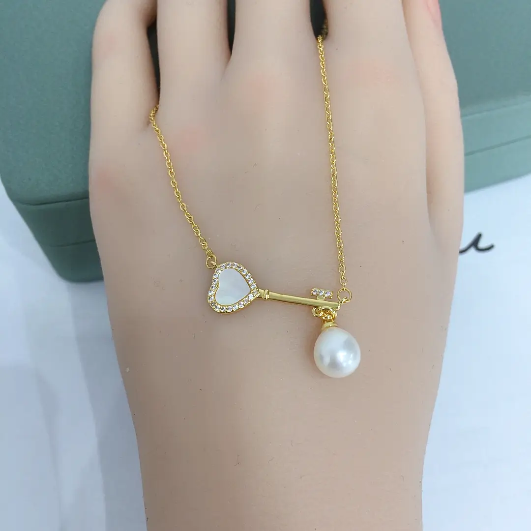 Gold Pearl Pendant Necklace Set for Women Valentine's Day Gift - Image 5