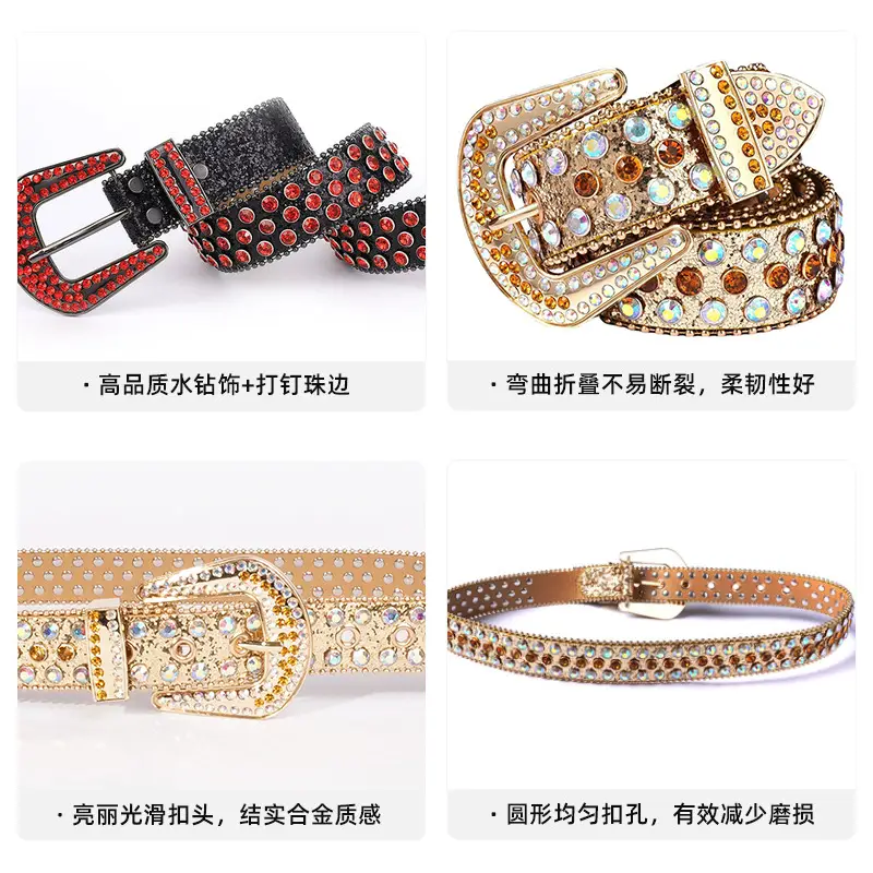 2023 Punk Style Gold Rhinestone Belt Buckle