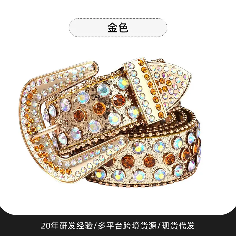 2023 Punk Style Gold Rhinestone Belt Buckle