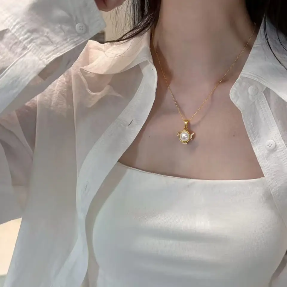 Zhuji Shanxiahu Pearl Pendant Necklace White Gold Fish Design - Image 7