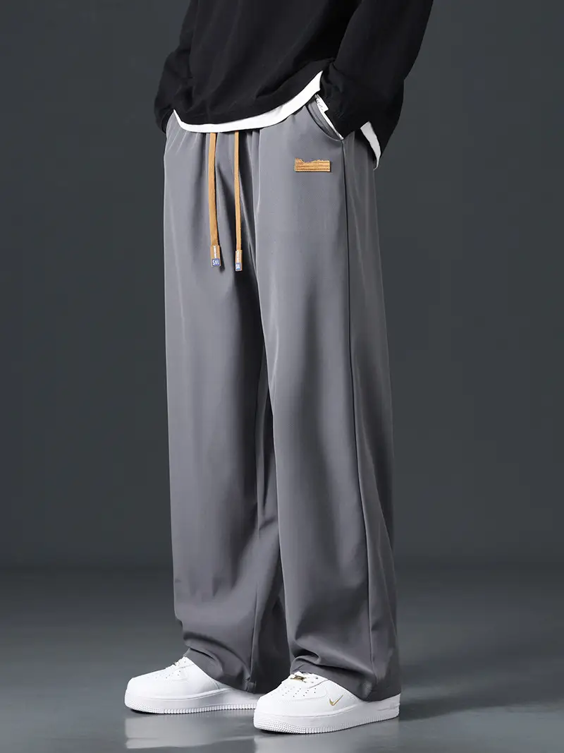Men's Black Wide Leg Loose Fit Sporty Pants - Image 6