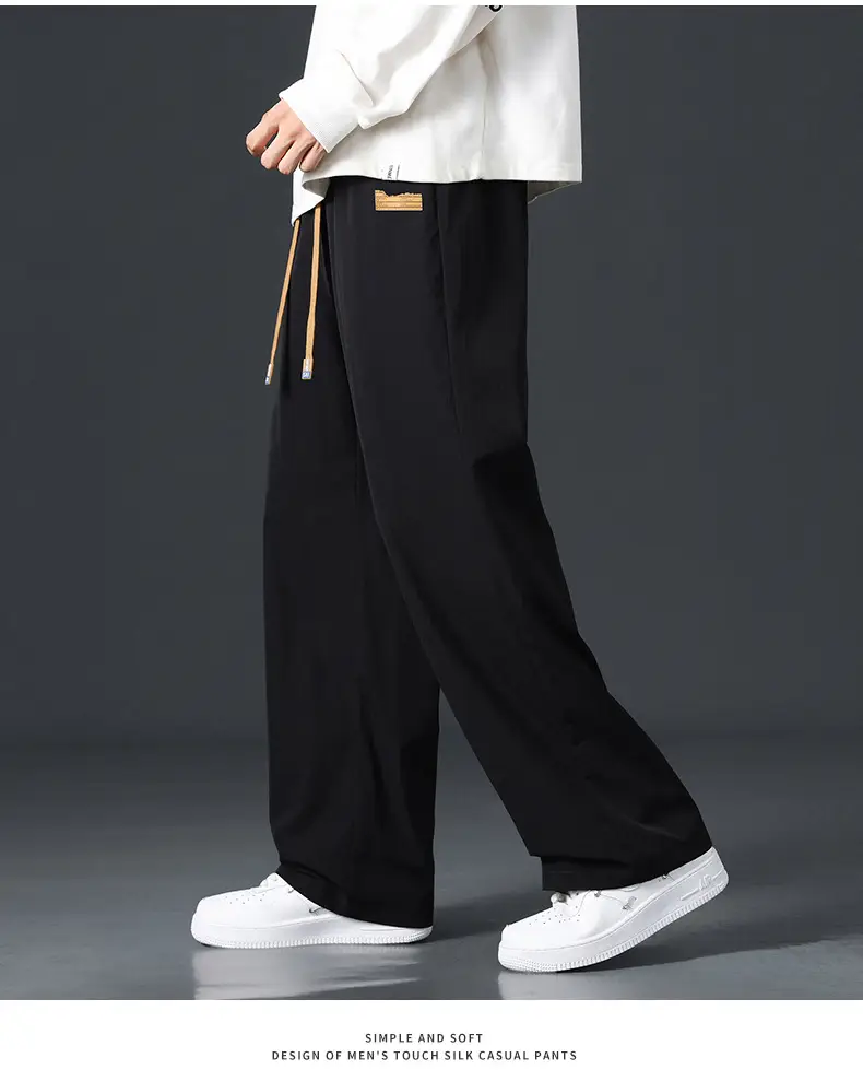 Men's Black Wide Leg Loose Fit Sporty Pants — feature 10
