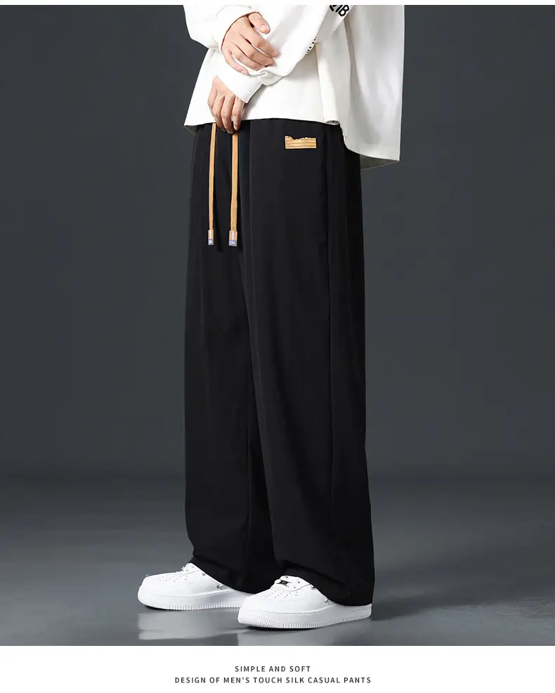 Men's Black Wide Leg Loose Fit Sporty Pants — feature 11