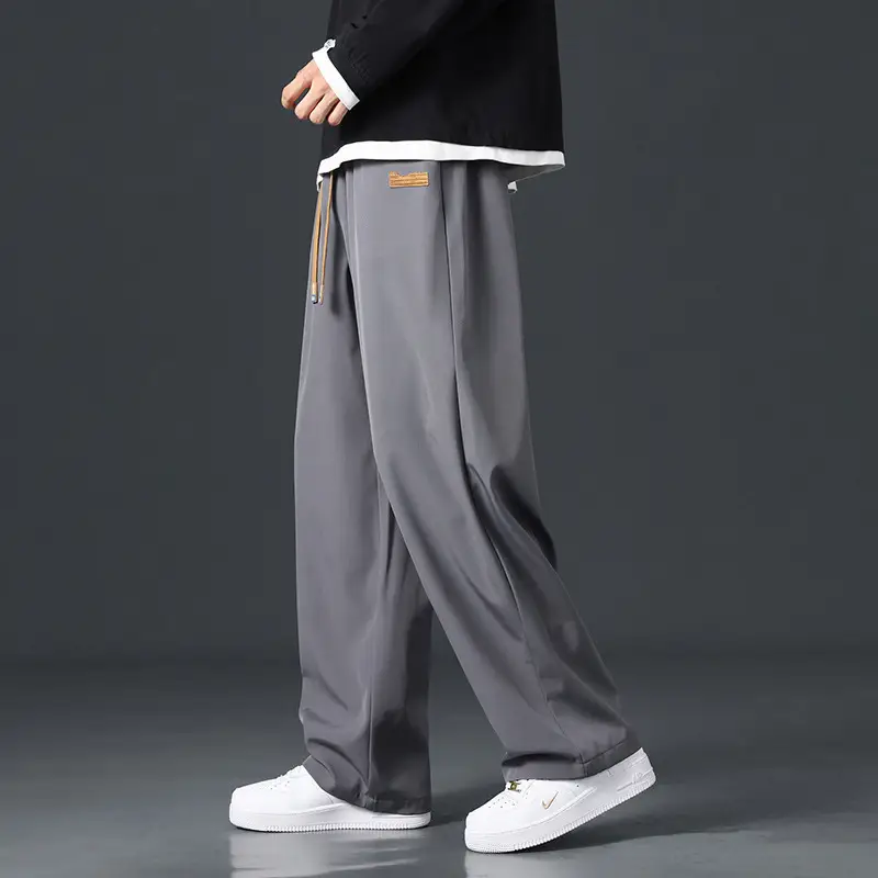 Men's Black Wide Leg Loose Fit Sporty Pants - Image 2