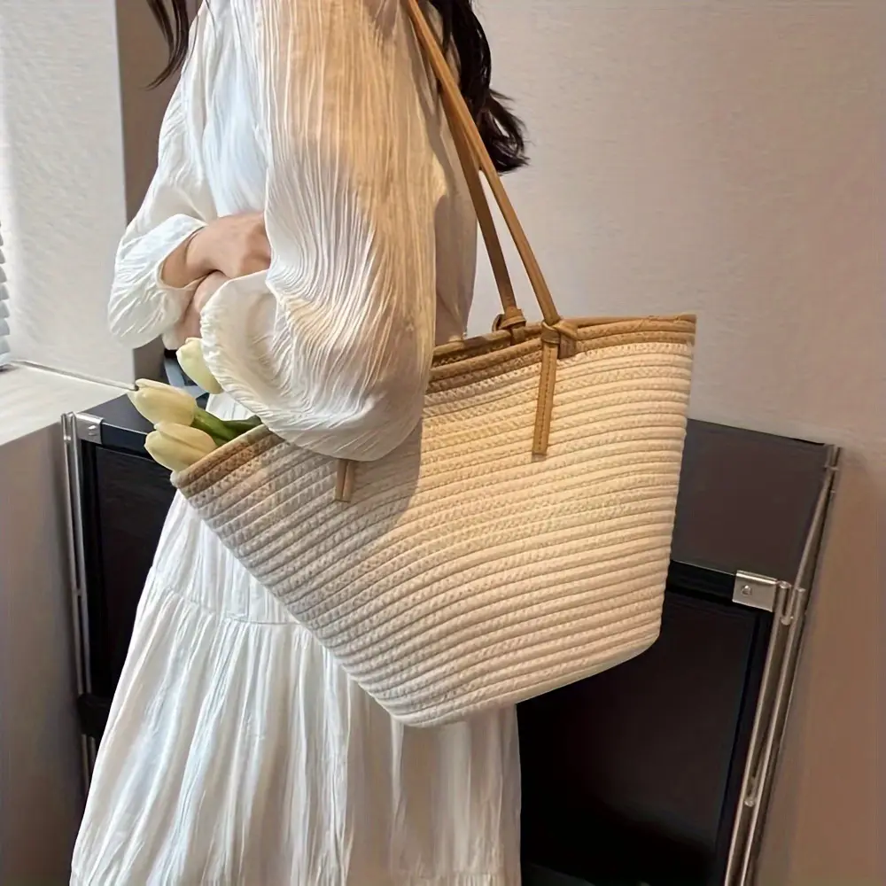Women Straw Woven Beach Tote Bag Large Capacity - Image 4