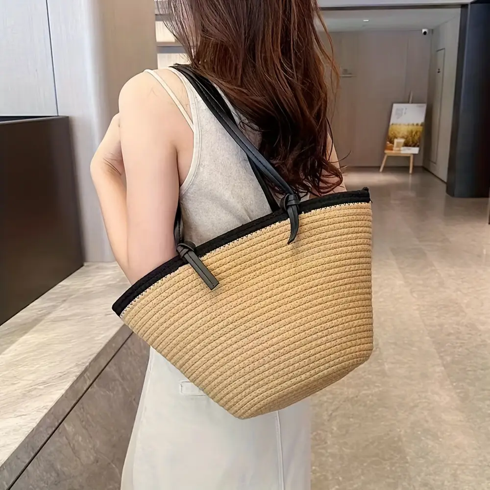 Women Straw Woven Beach Tote Bag Large Capacity - Image 5