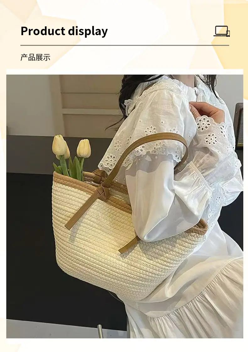 Women Straw Woven Beach Tote Bag Large Capacity — feature 7