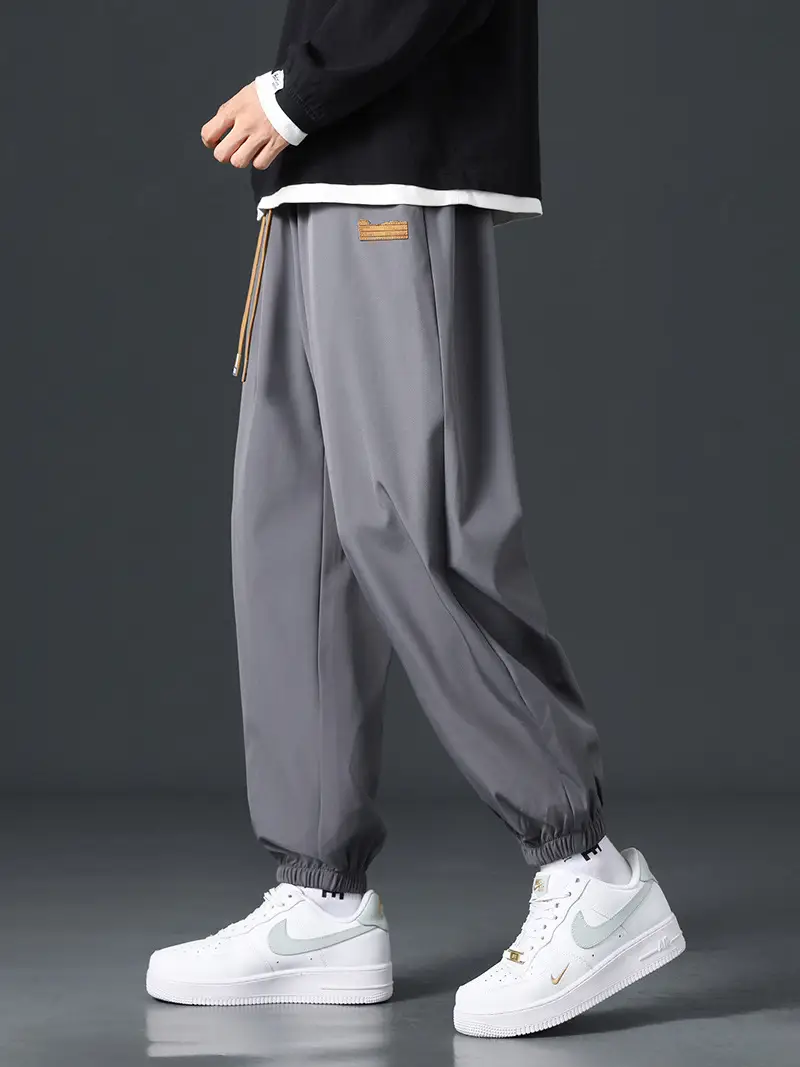 Men's Grey Jogger Pants Wide Leg Loose Fit Spring Autumn - Image 4