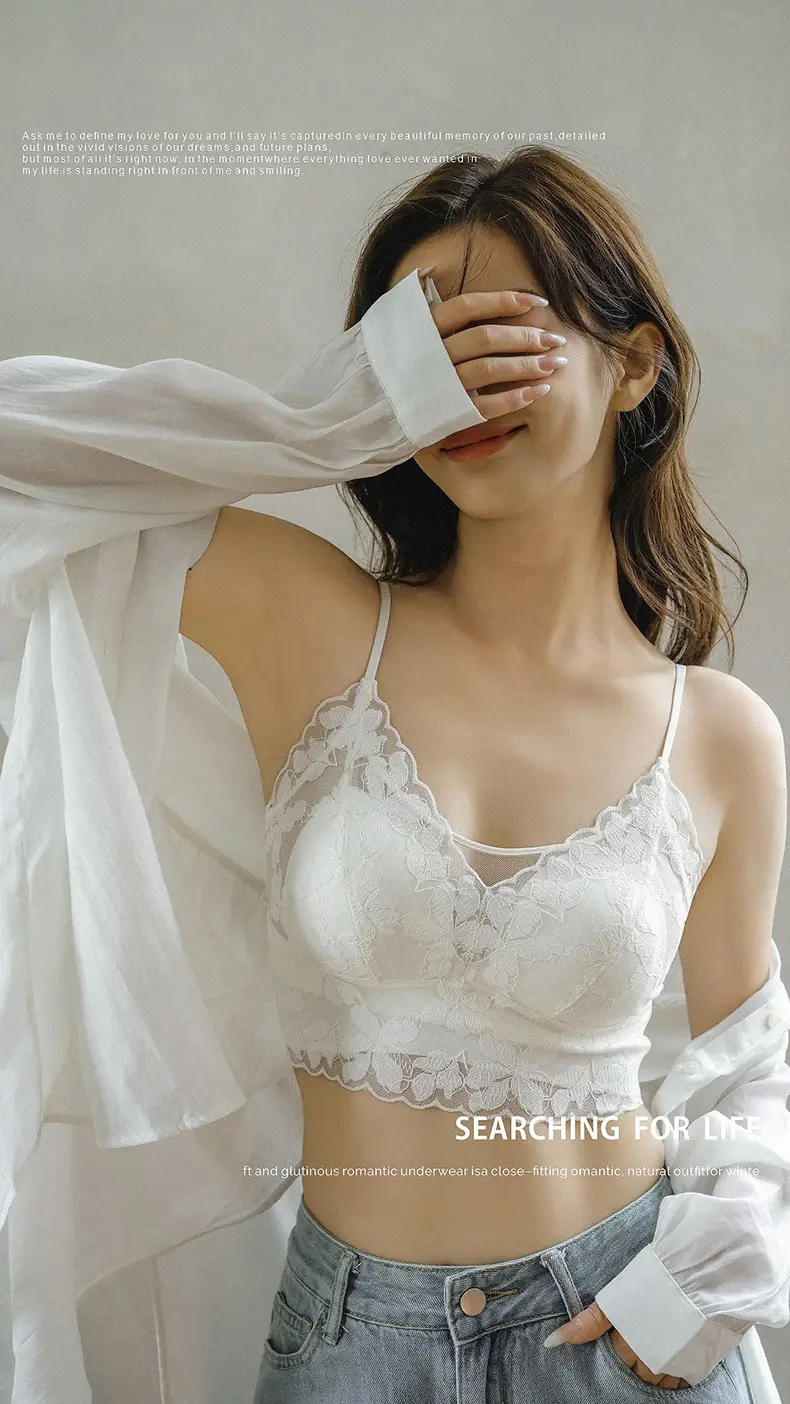 White Lace Trimmed Back Tube Bra for Women — feature 2