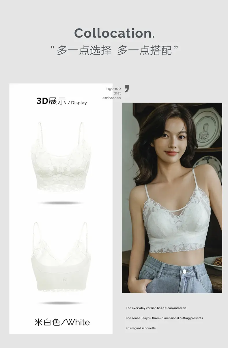 White Lace Trimmed Back Tube Bra for Women — feature 20