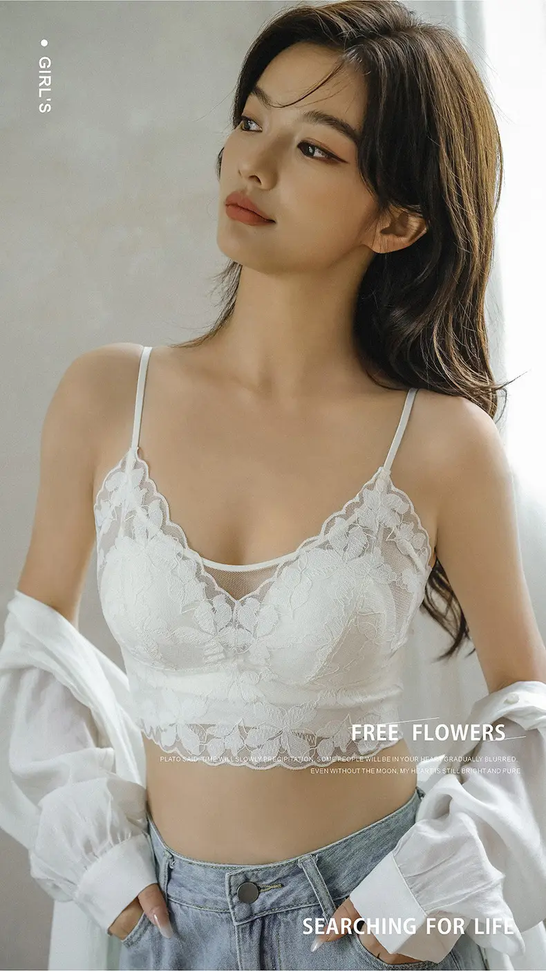 White Lace Trimmed Back Tube Bra for Women — feature 8