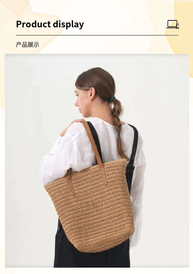 Single-Shoulder Straw Bag for Women, Large Capacity Tote Bag for Beach Vacation — feature 7