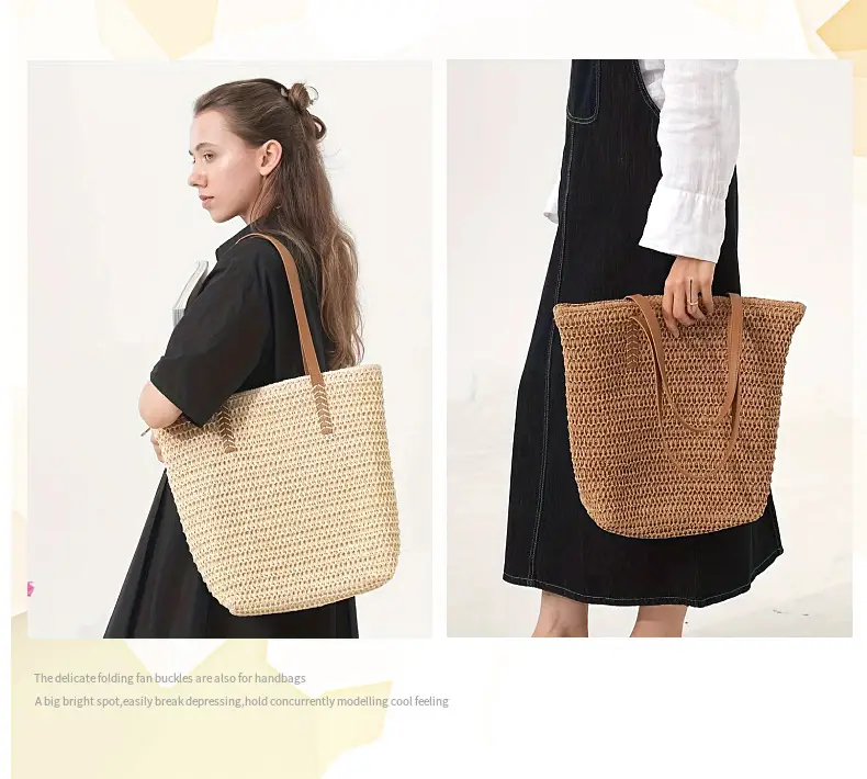 Single-Shoulder Straw Bag for Women, Large Capacity Tote Bag for Beach Vacation — feature 8