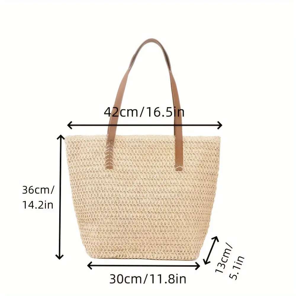 Single-Shoulder Straw Bag for Women, Large Capacity Tote Bag for Beach Vacation - Image 2