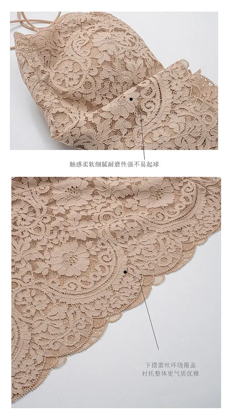 Lace Sexy Sling Lingerie Women's Thin No Steel Rings French Style Push-up Base Home Outer Wear Beautiful Back Long Bra — feature 18