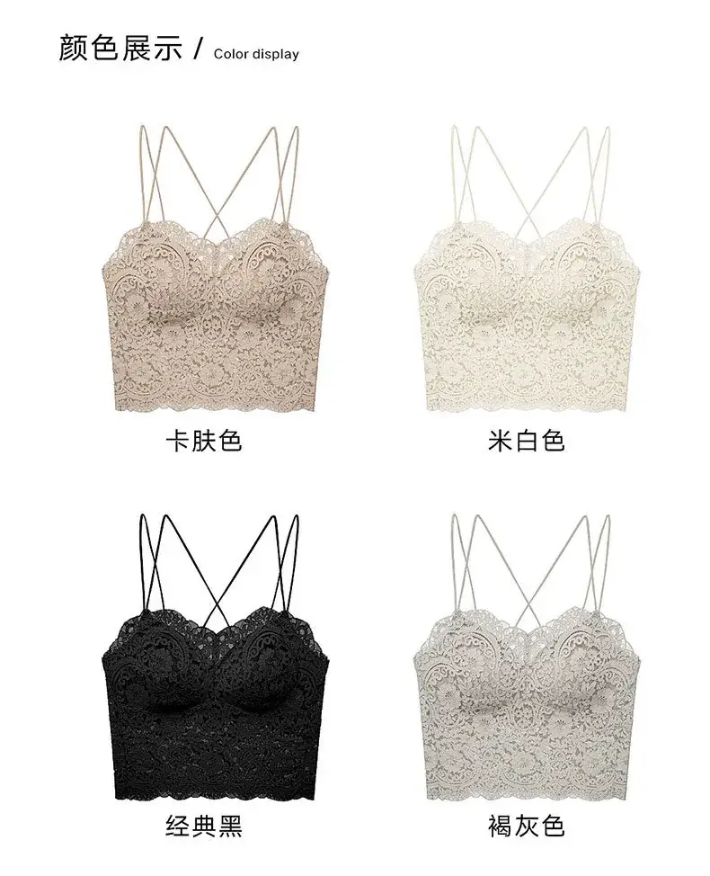 Lace Sexy Sling Lingerie Women's Thin No Steel Rings French Style Push-up Base Home Outer Wear Beautiful Back Long Bra — feature 6