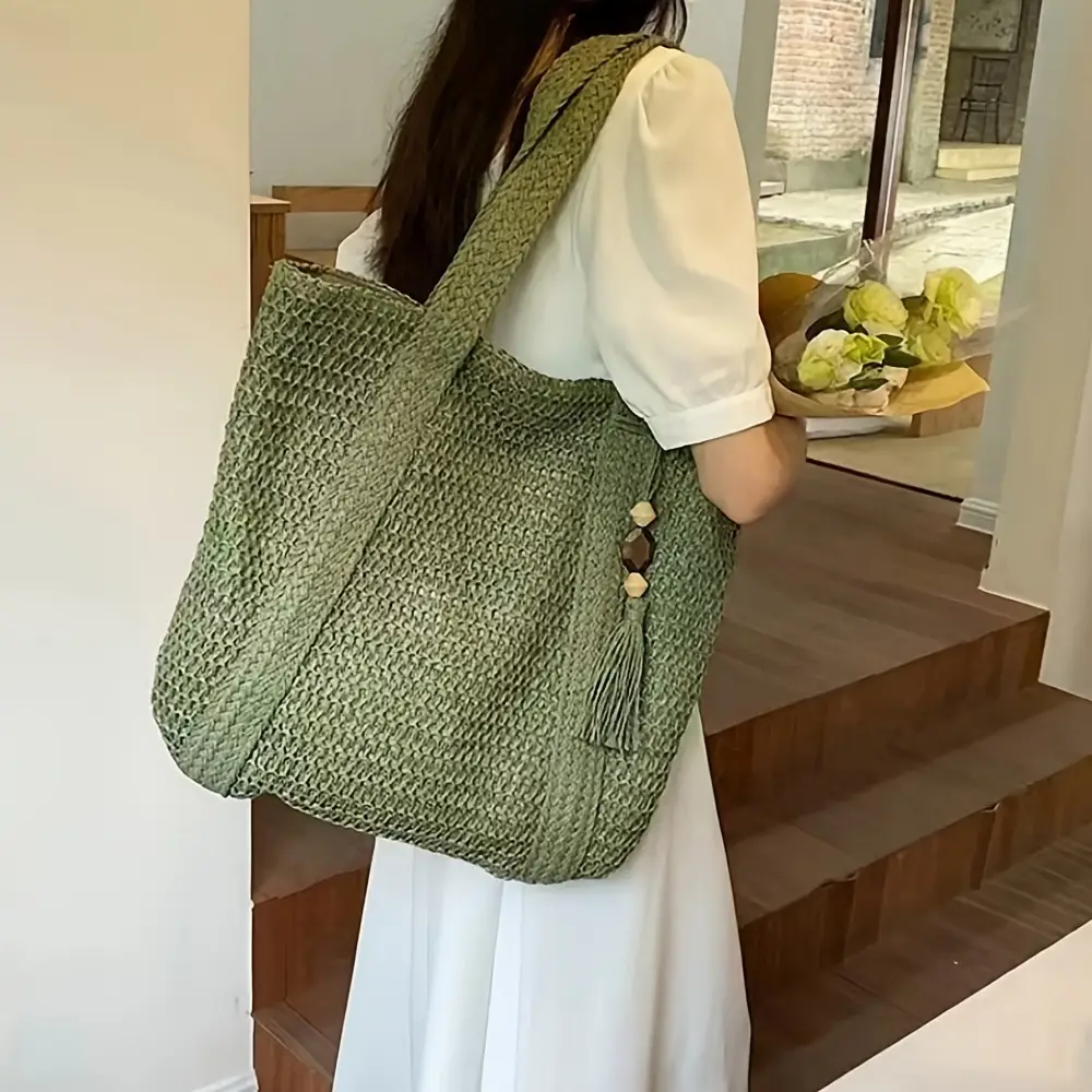 Hand-Woven Straw Tote Bag for Women Large Capacity Beach Travel - Image 7