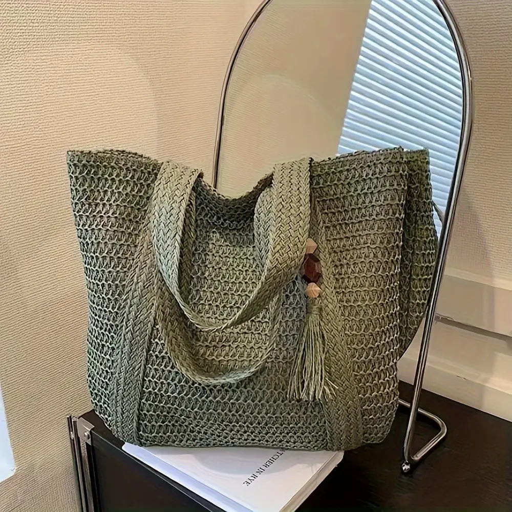 Hand-Woven Straw Tote Bag for Women Large Capacity Beach Travel - Image 8
