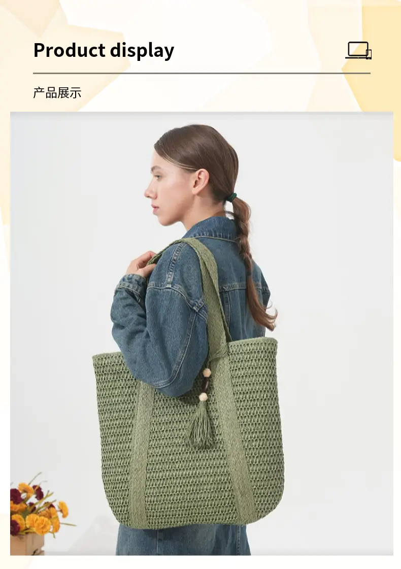 Hand-Woven Straw Tote Bag for Women Large Capacity Beach Travel — feature 7