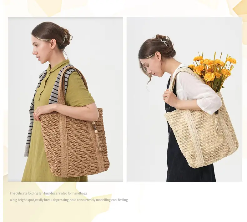 Hand-Woven Straw Tote Bag for Women Large Capacity Beach Travel — feature 8