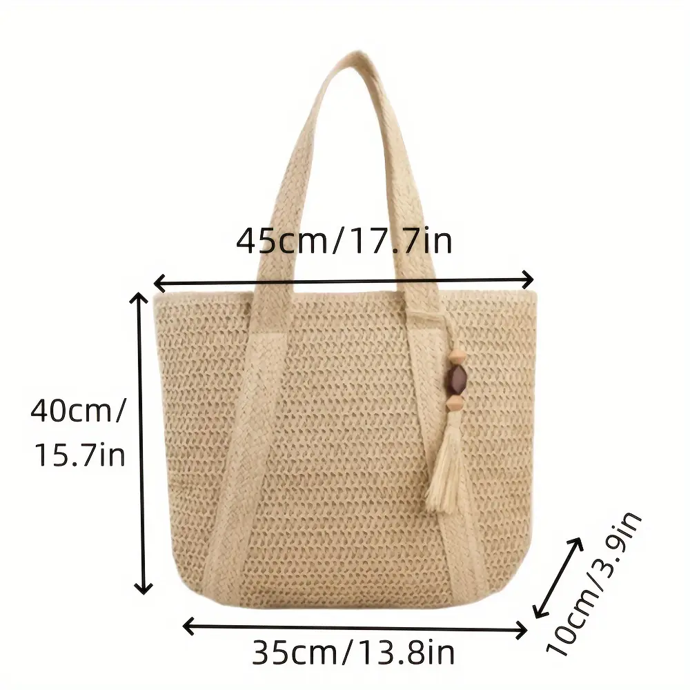 Hand-Woven Straw Tote Bag for Women Large Capacity Beach Travel - Image 2
