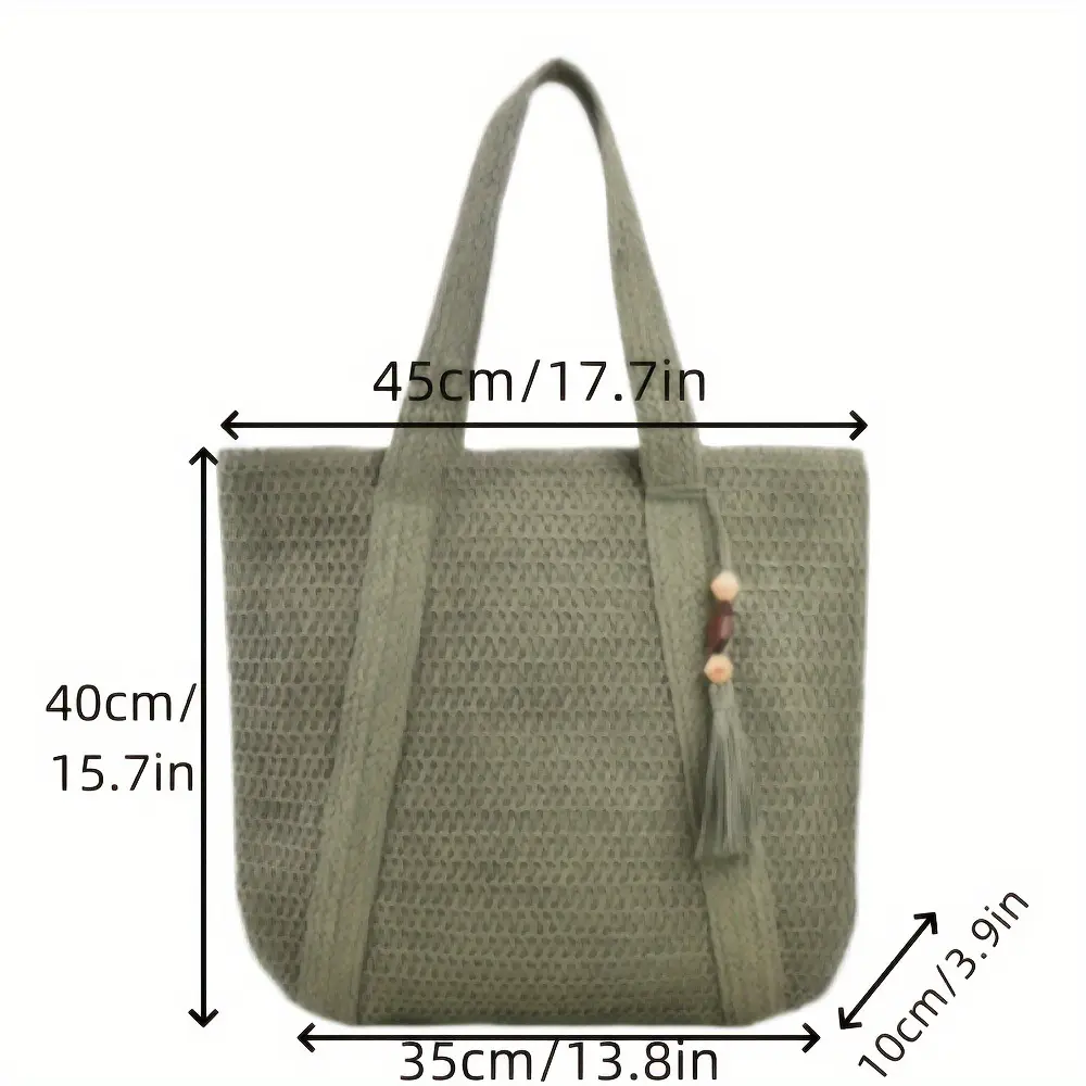Hand-Woven Straw Tote Bag for Women Large Capacity Beach Travel - Image 3