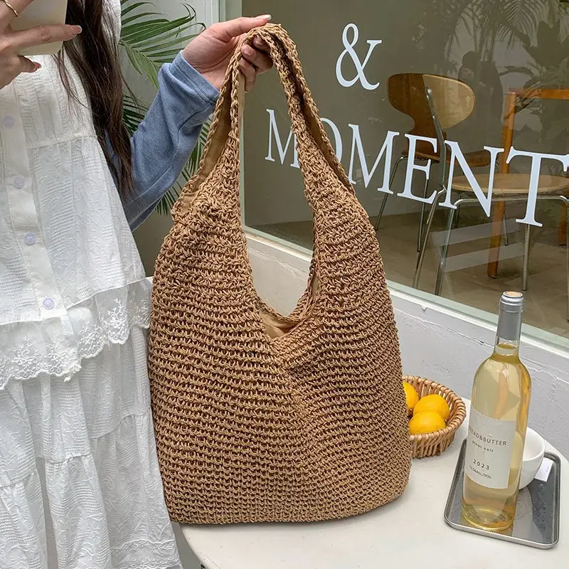 Women's Large Straw Tote Bag Brown 280g - Image 4