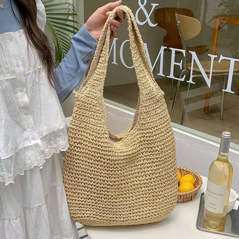 Women's Large Straw Tote Bag Brown 280g - Image 5