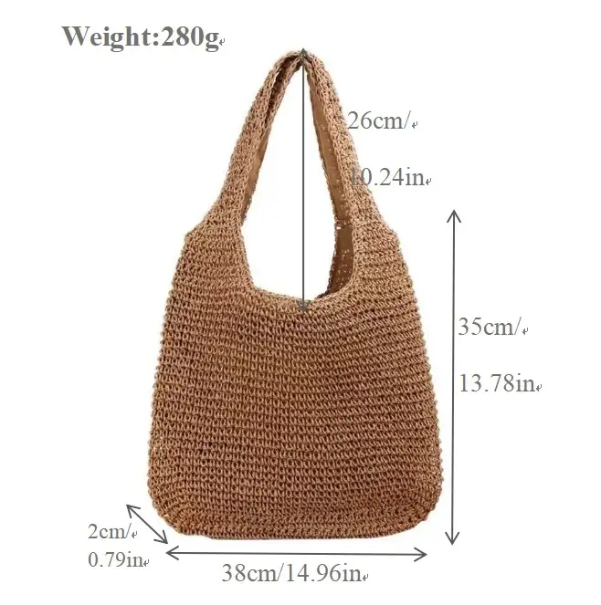 Women's Large Straw Tote Bag Brown 280g - Image 2