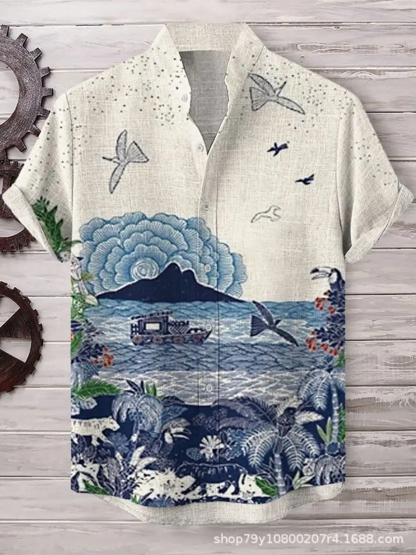 3D Printed Basketball Graphic Men's Blue Short Sleeve Shirt - Image 9