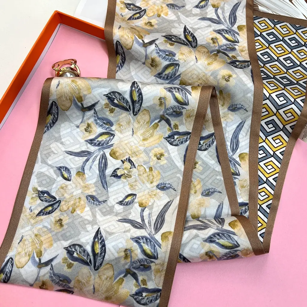 100% Mulberry Silk Scarf Long Strip Women's All-match Fashion Elegant Double-sided Tie Belt Scarf Star Same Style Scarf - Image 10