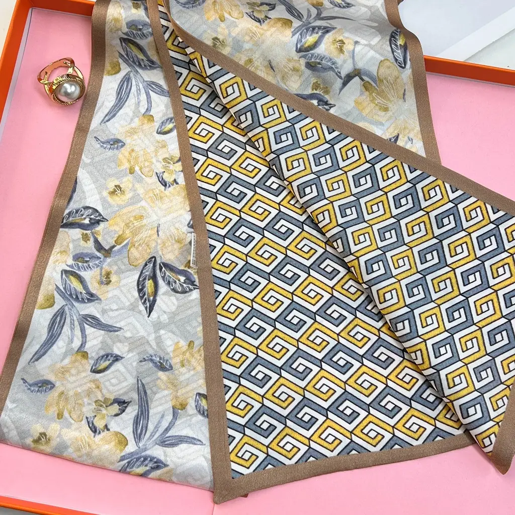 100% Mulberry Silk Scarf Long Strip Women's All-match Fashion Elegant Double-sided Tie Belt Scarf Star Same Style Scarf - Image 12