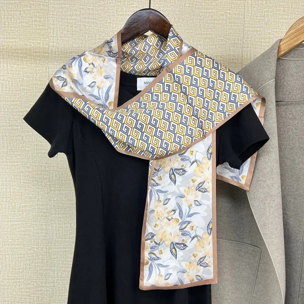 100% Mulberry Silk Scarf Long Strip Women's All-match Fashion Elegant Double-sided Tie Belt Scarf Star Same Style Scarf — feature 1