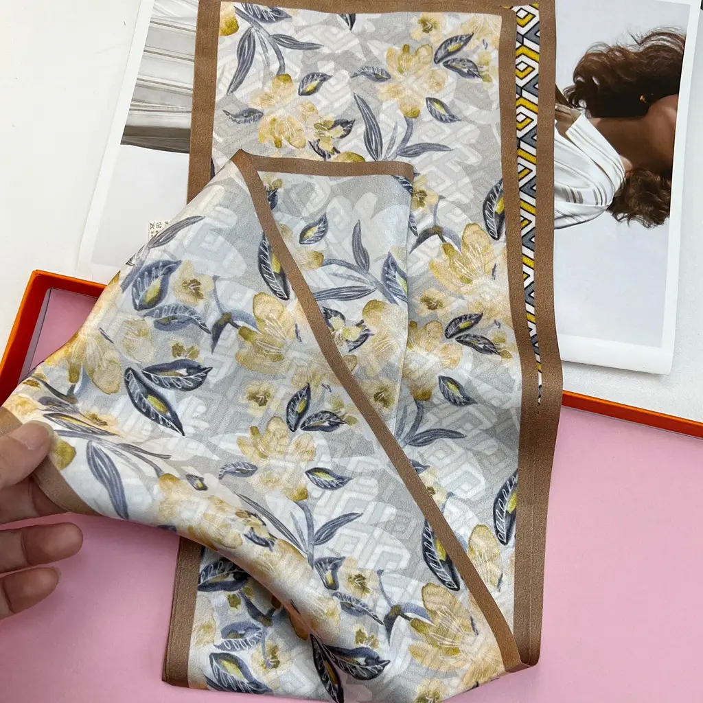 100% Mulberry Silk Scarf Long Strip Women's All-match Fashion Elegant Double-sided Tie Belt Scarf Star Same Style Scarf — feature 10