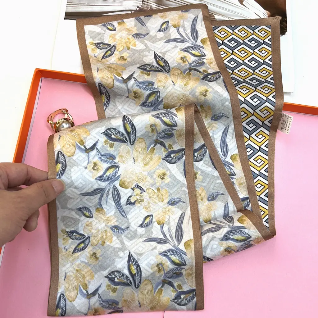 100% Mulberry Silk Scarf Long Strip Women's All-match Fashion Elegant Double-sided Tie Belt Scarf Star Same Style Scarf — feature 12