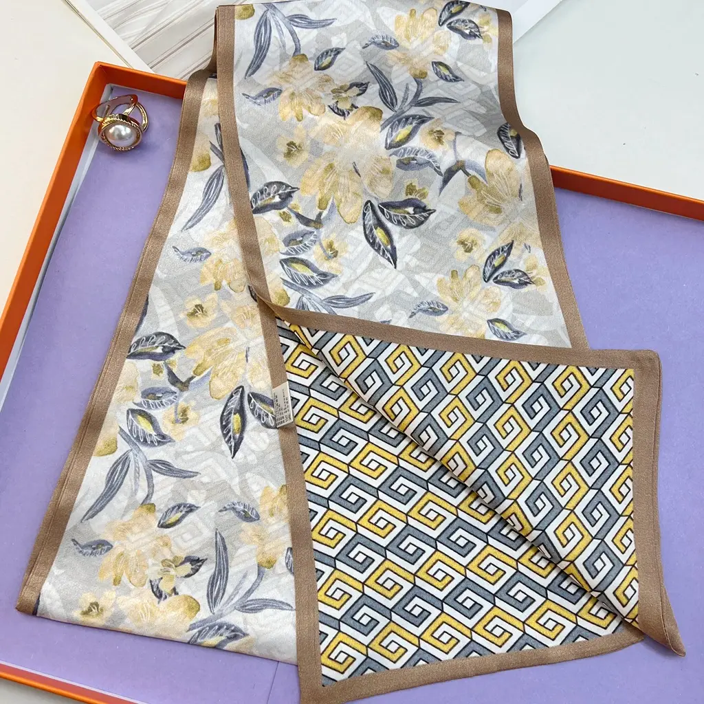 100% Mulberry Silk Scarf Long Strip Women's All-match Fashion Elegant Double-sided Tie Belt Scarf Star Same Style Scarf — feature 7