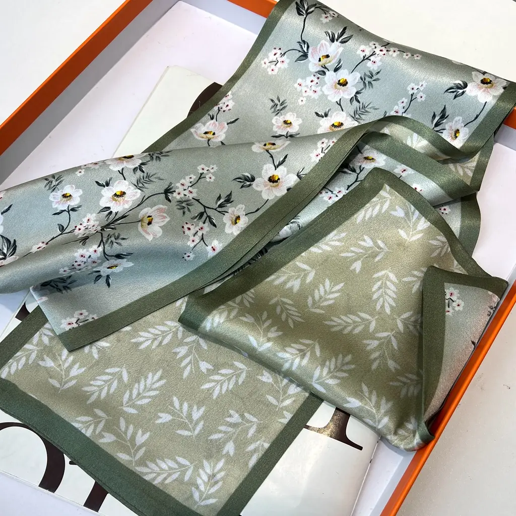 100% Mulberry Silk Scarf Long Strip Women's All-match Fashion Elegant Double-sided Tie Belt Scarf Star Same Style Scarf - Image 2