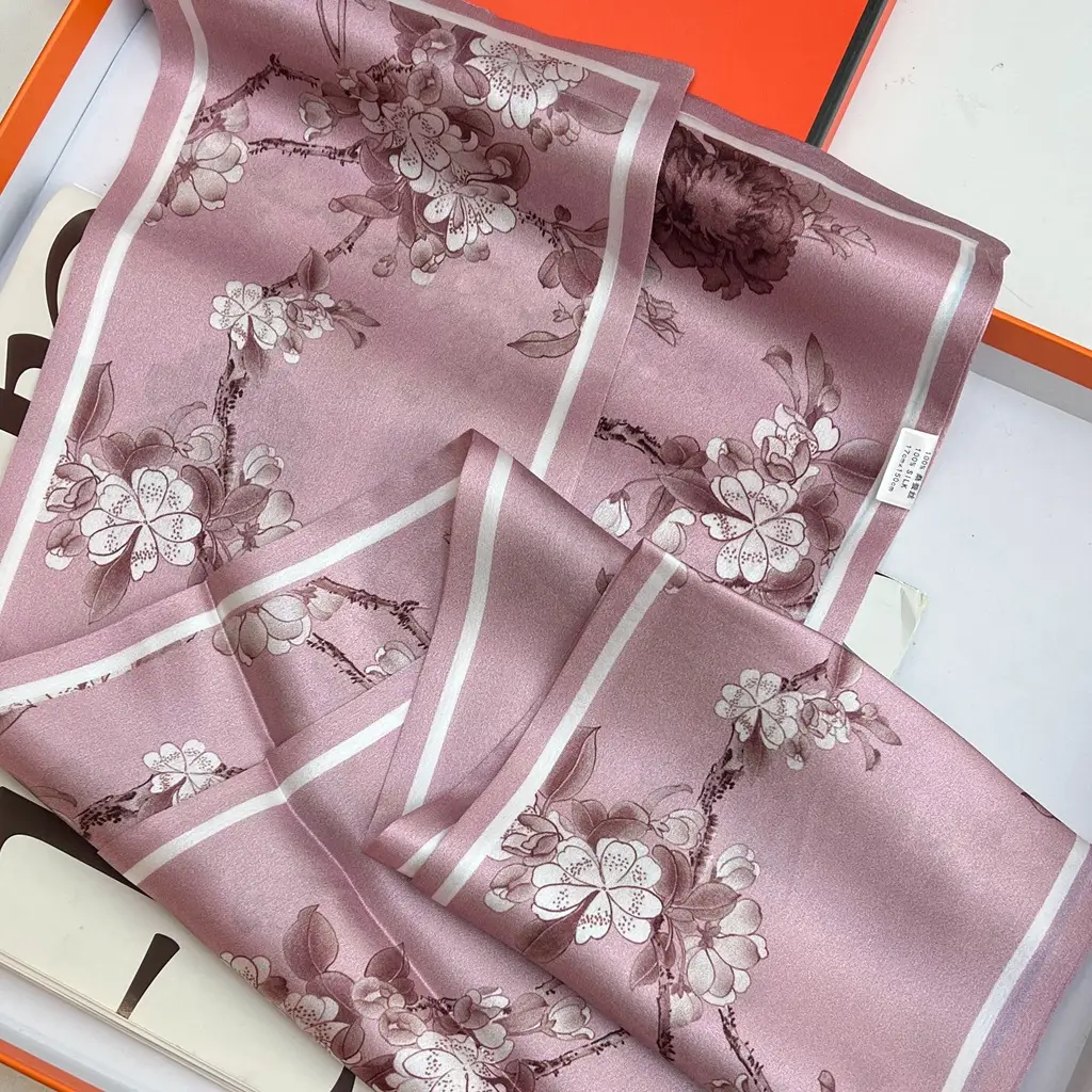 100% Mulberry Silk Scarf Long Strip Women's All-match Fashion Elegant Double-sided Tie Belt Scarf Star Same Style Scarf - Image 4