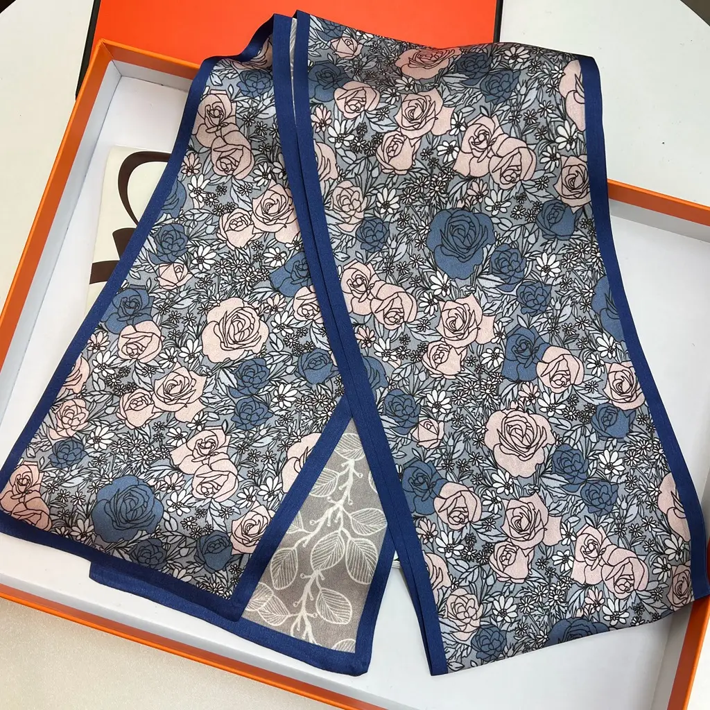 100% Mulberry Silk Scarf Long Strip Women's All-match Fashion Elegant Double-sided Tie Belt Scarf Star Same Style Scarf - Image 5
