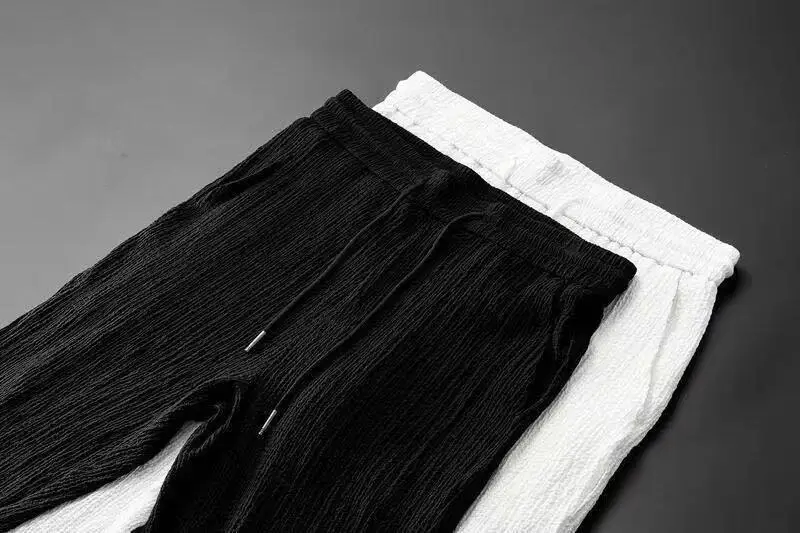Men Black Striped Polo Trousers Set Summer Casual — feature 12