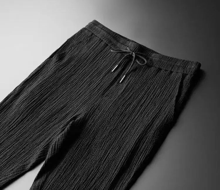 Men Black Striped Polo Trousers Set Summer Casual — feature 14