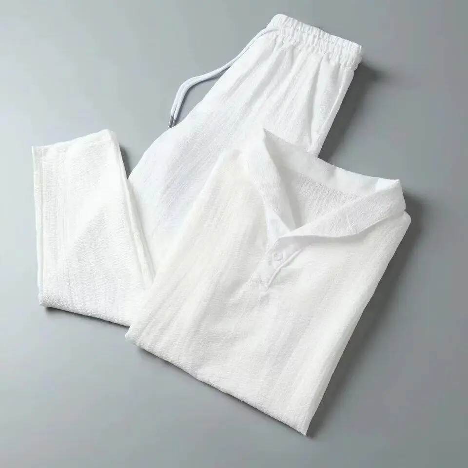 Men Black Striped Polo Trousers Set Summer Casual — feature 6