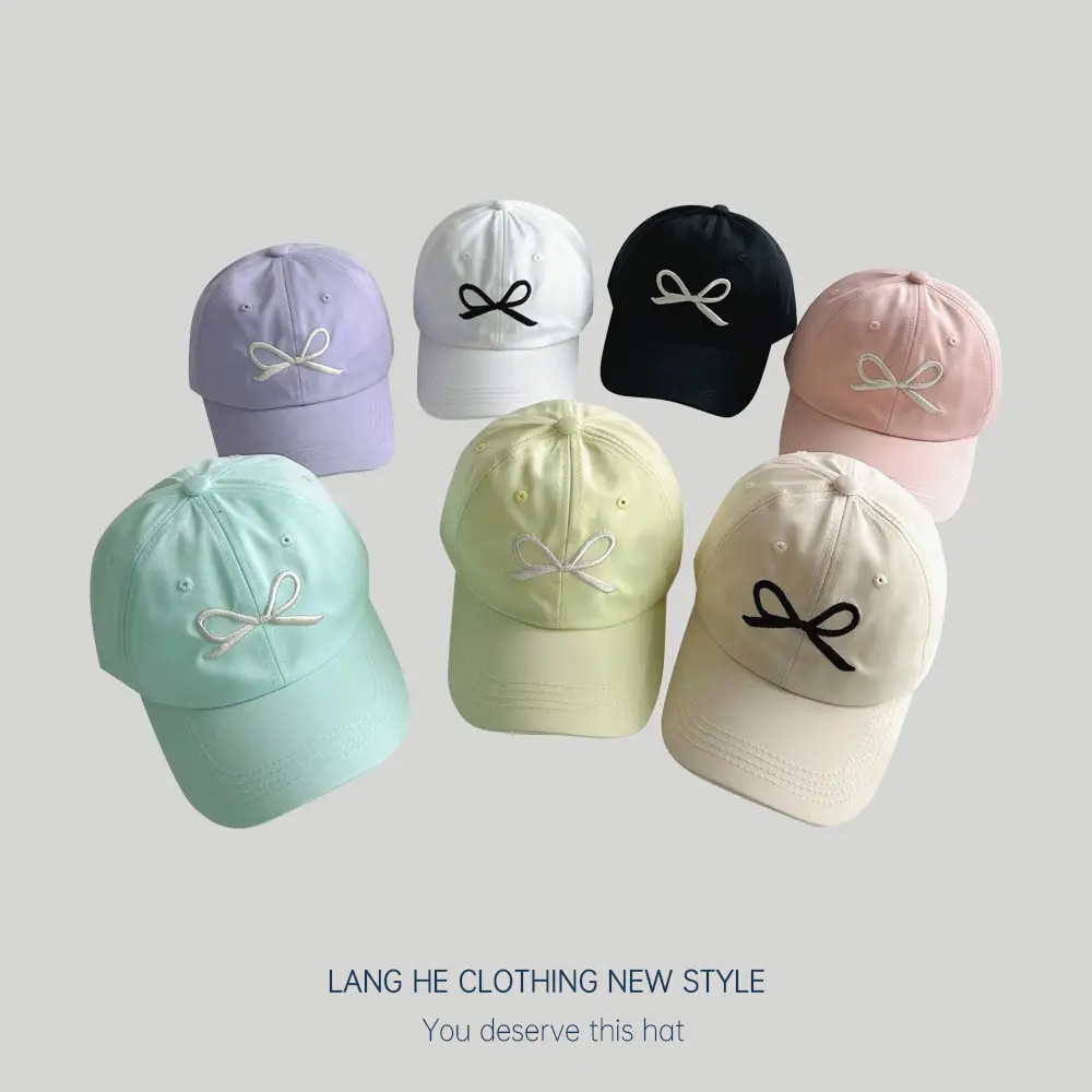 White Embroidered Bow Baseball Cap for Boys Girls - Image 8