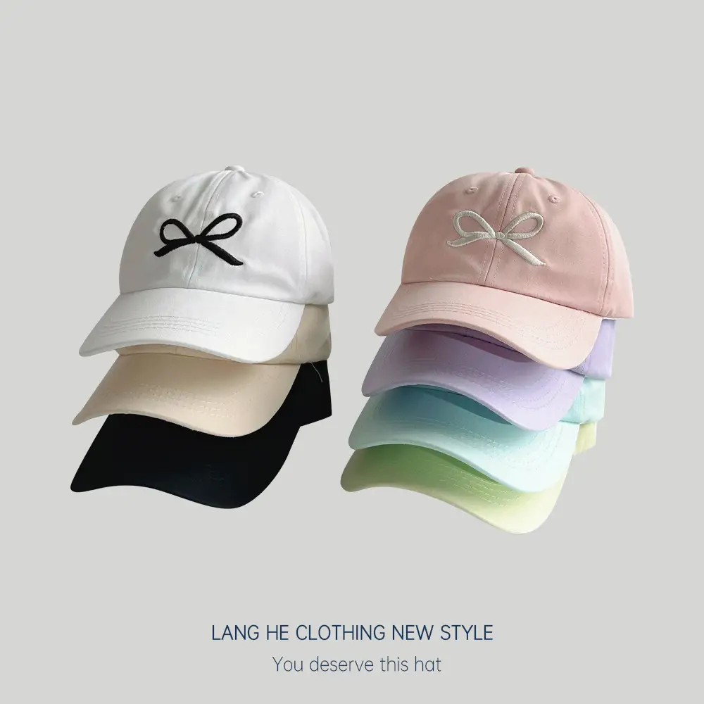 White Embroidered Bow Baseball Cap for Boys Girls - Image 9