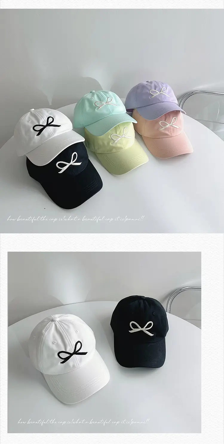 White Embroidered Bow Baseball Cap for Boys Girls — feature 25