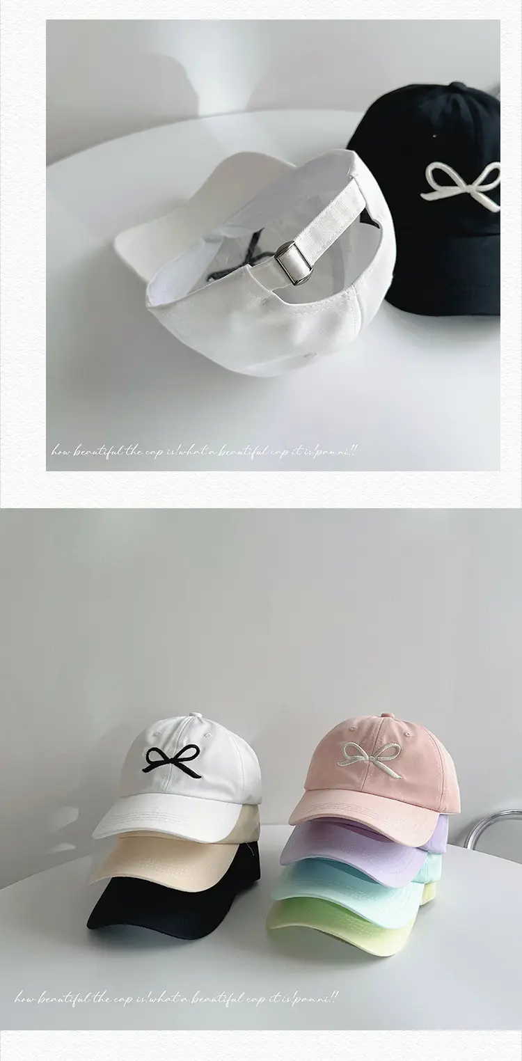 White Embroidered Bow Baseball Cap for Boys Girls — feature 26