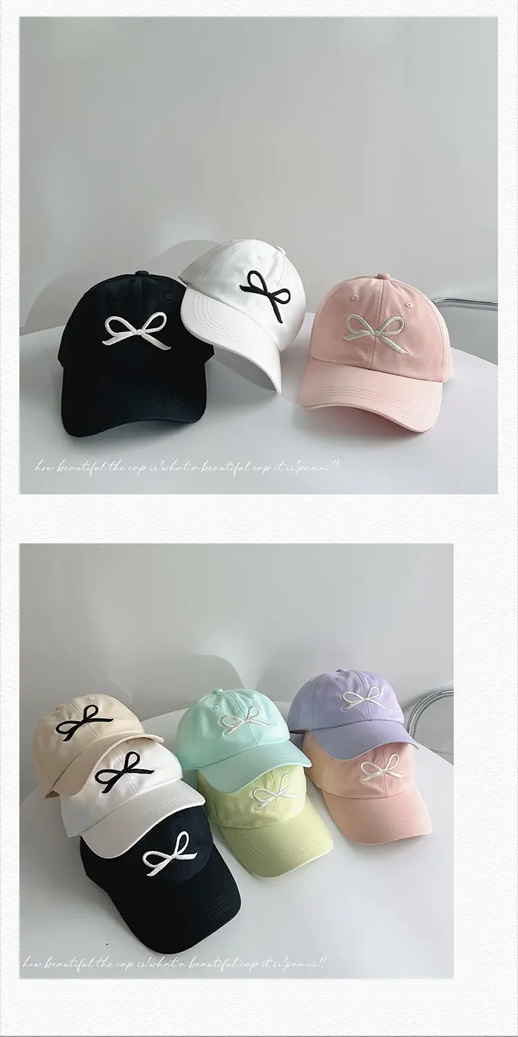 White Embroidered Bow Baseball Cap for Boys Girls — feature 27