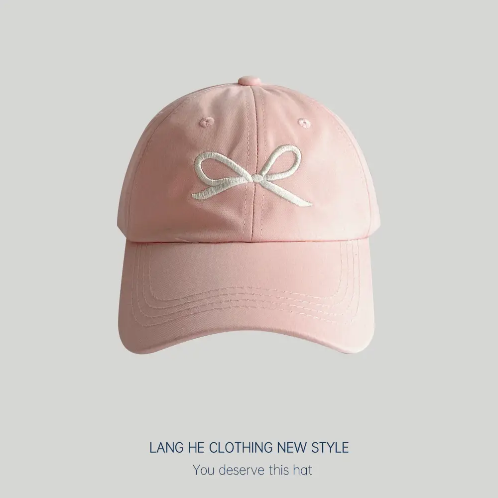 White Embroidered Bow Baseball Cap for Boys Girls - Image 2